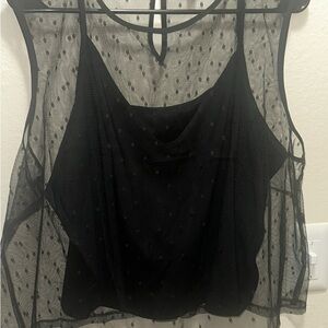 Express Black Mesh Polka Dot Top